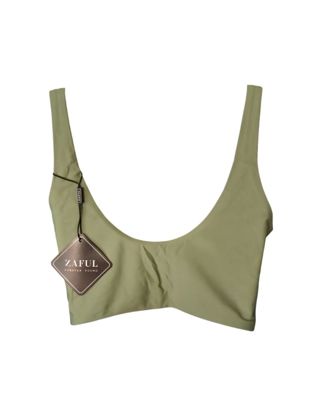 Green Snap Front Crop Tank Swim Top M Knotted Tie Front Removable Pads - Picture 7 of 7